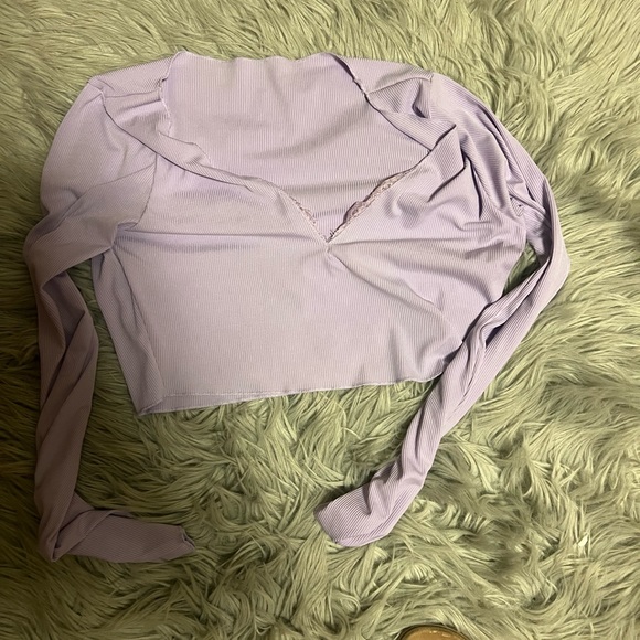 SHEIN lavender long sleeved top with lace detailing v-neck - Picture 1 of 1